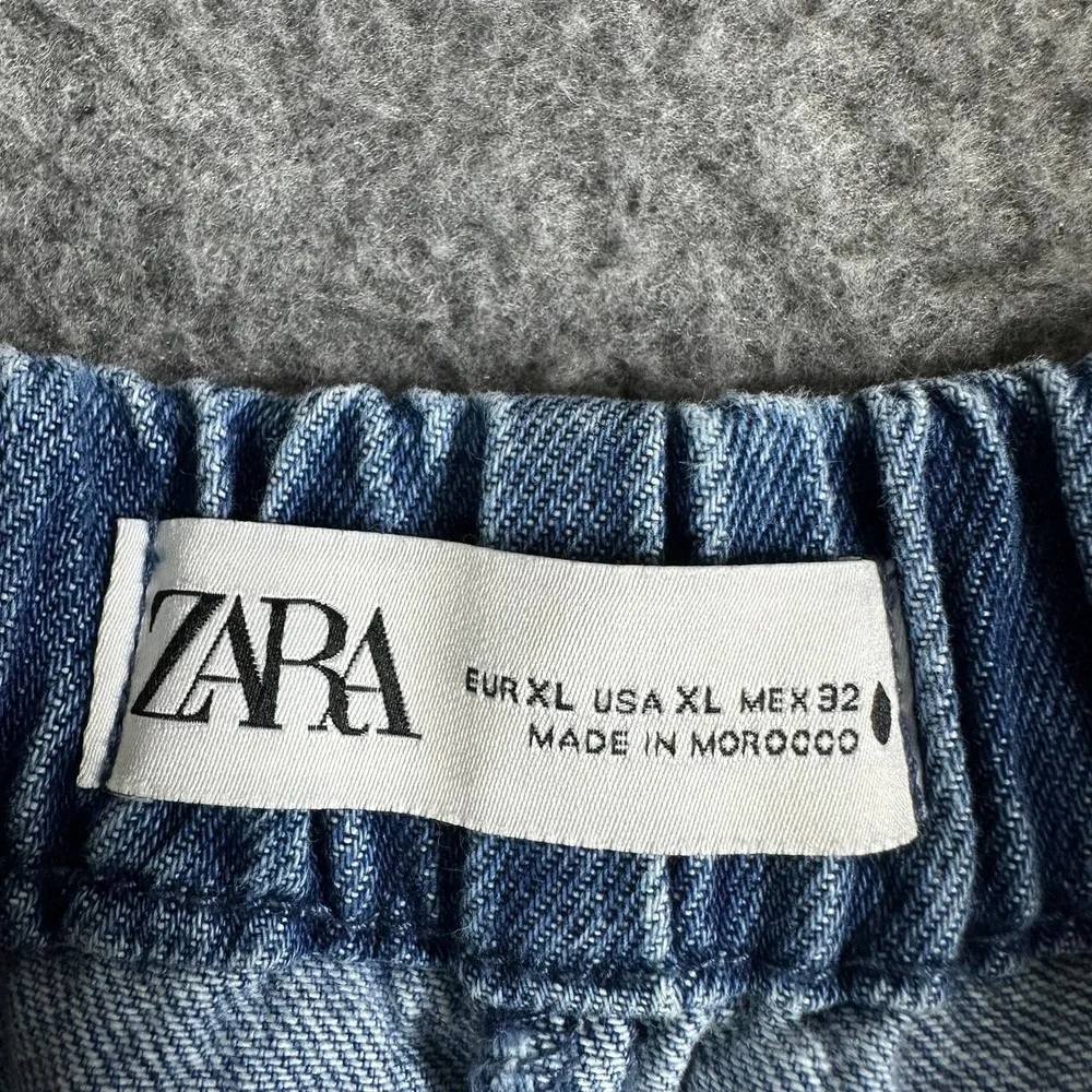 Zara Women XL Blue Denim Wide Leg Culottes High Rise Elastic Waist Cropped Pants